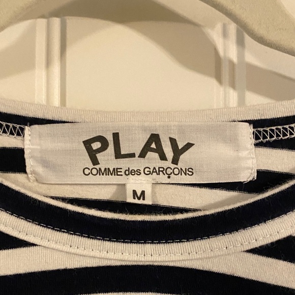 Comme des Garcons PLAY Navy and White Striped Long Sleeve Tee - Picture 4 of 6